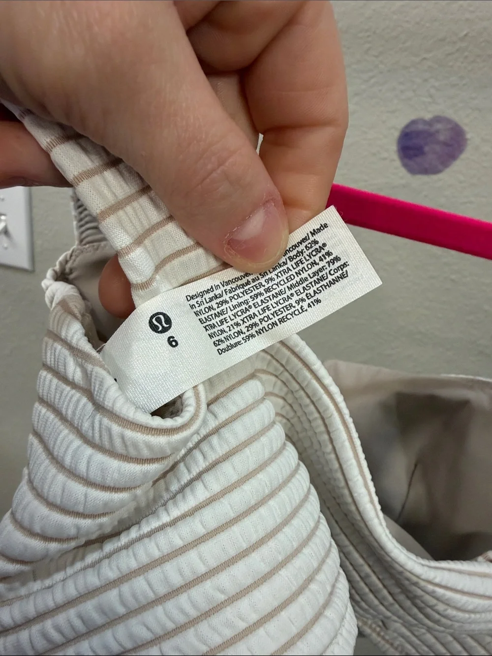 046. Lululemon Smocked Swim Top *B/C Cup Hyper Stripe White Pink Bliss